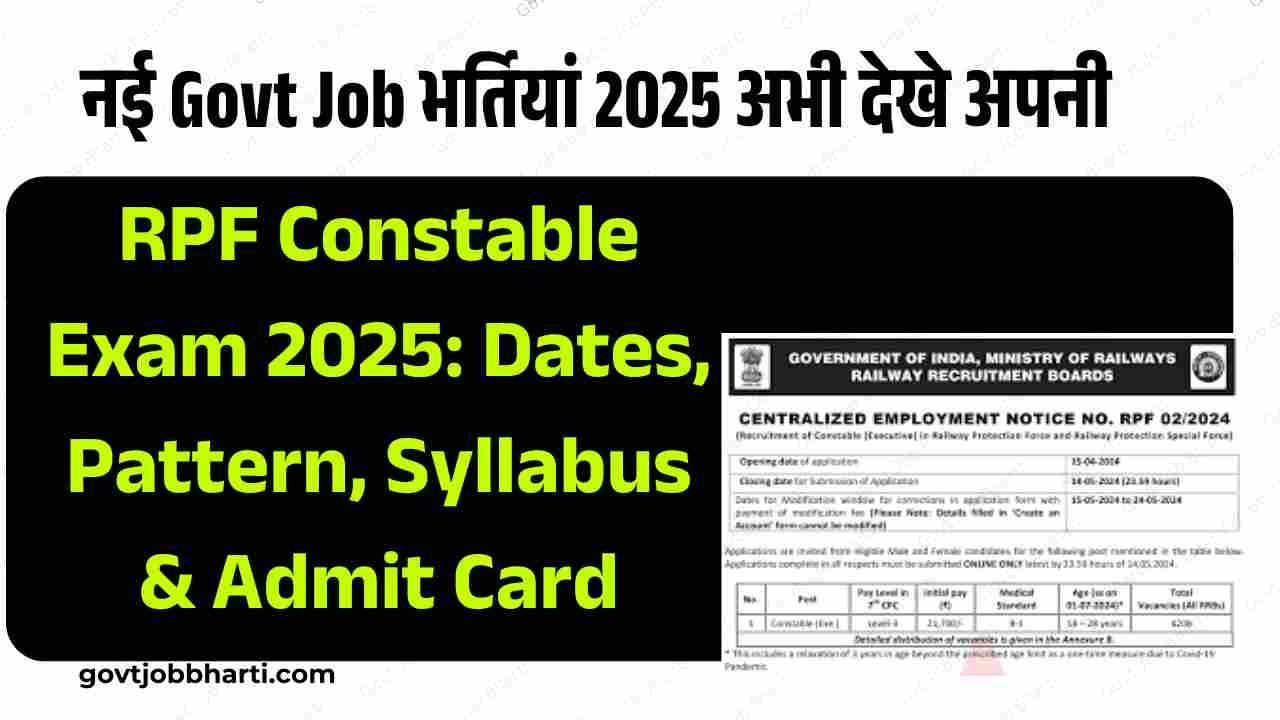 RPF Constable Exam 2025 Dates, Pattern, Syllabus & Admit Card-govtjobbharti.com