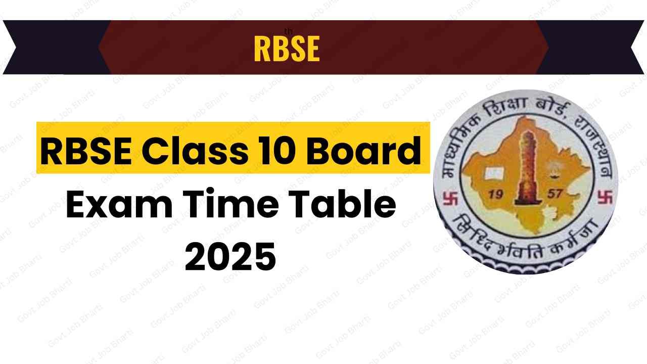 RBSE Class 10 Board Exam Time Table 2025